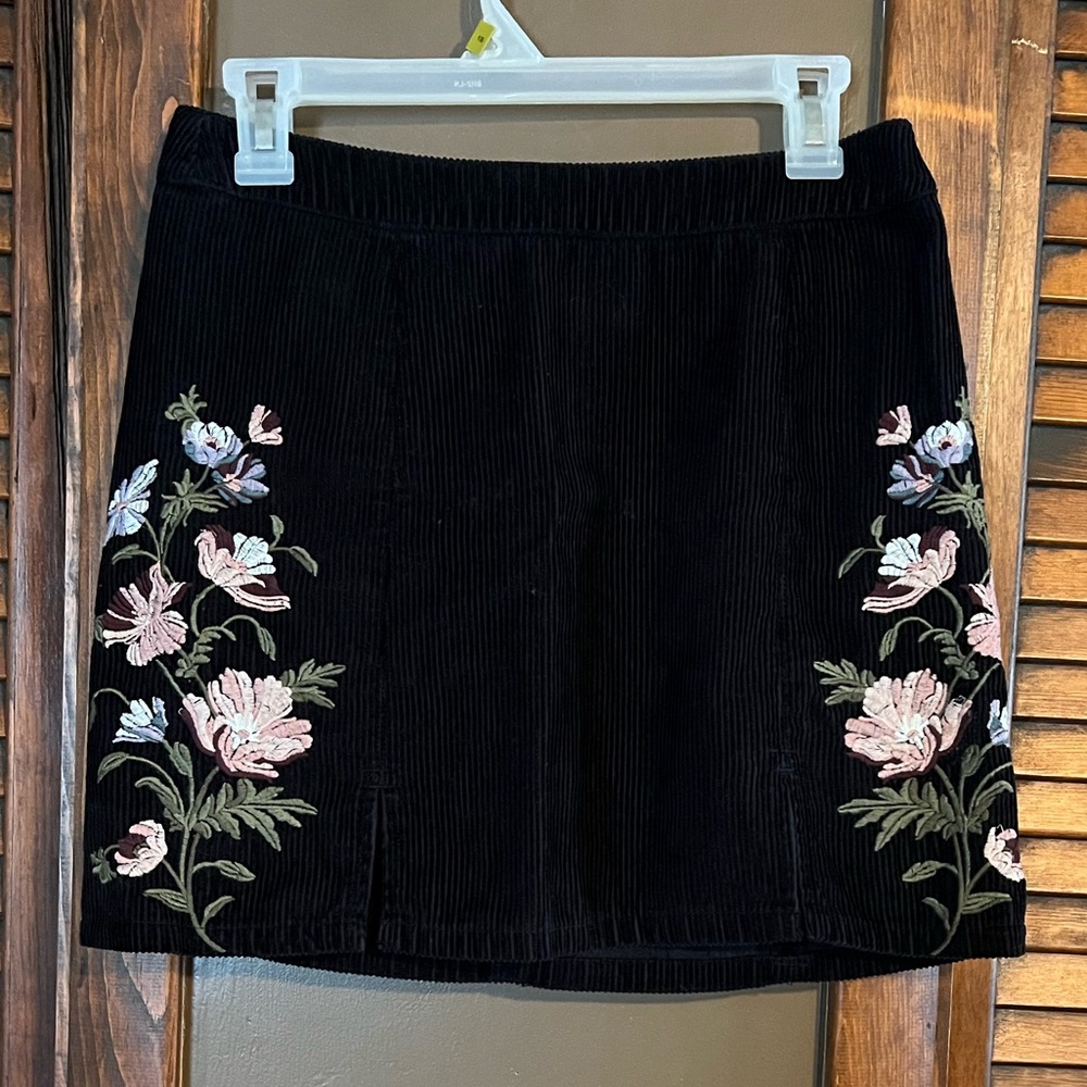 American Eagle Corduroy Floral Embroidered Mini Skirt